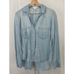 CLOTH & STONE Button Down Shirt Split Hem Tencel Chambray Blue Size S